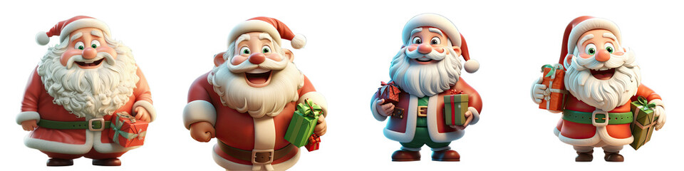 Png Set A 3D cartoon of Santa Claus carries a sack of gifts transparent background