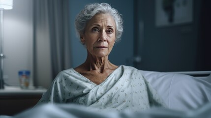 Portrait of a middle-aged woman in a hospital bed