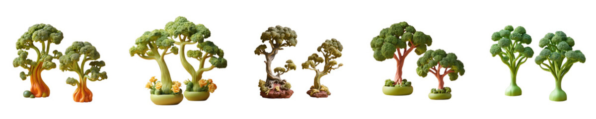 Png Set Japanese clay creates two broccoli models on transparent background
