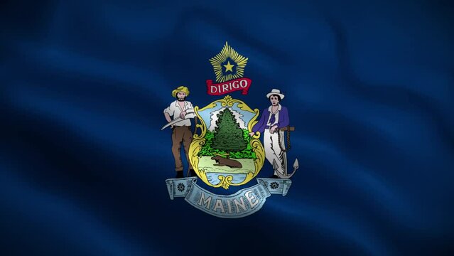 Maine flag waving animation, perfect loop, official colors, 4K video