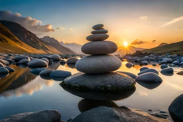 Fotobehang zen stones on the beach © creative studio