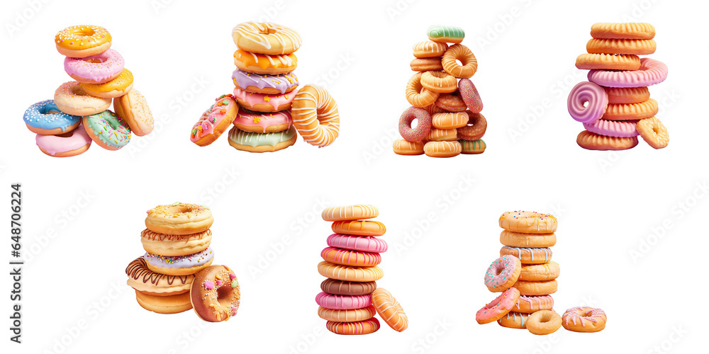 Poster Png Set Stacks of cookies are isolated on a transparent background