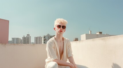 Portrait of a young albino man