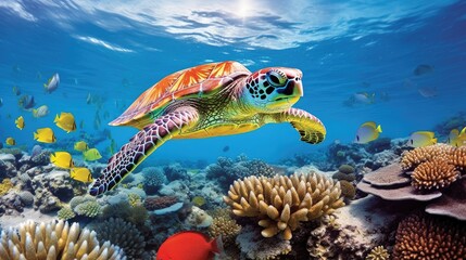 Obraz na płótnie Canvas Turtle is swimming in the sea
