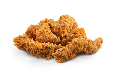 Fried Chicken breast hot crispy strips crunchy chicken tenders five pieces isolated on a white background	
