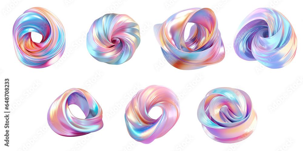 Poster png set abstract twisted brush stroke with a holographic bright curl and artistic spiral forming an 