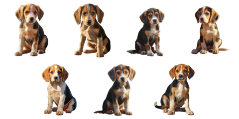 Png Set 3 month old Beagle puppy observing his father on a pavement transparent background