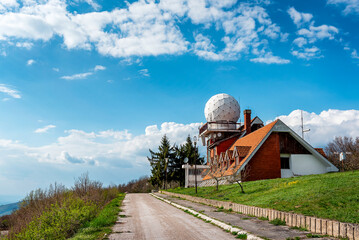 Weather station with Radar Dome. Weather research radar in the highlands