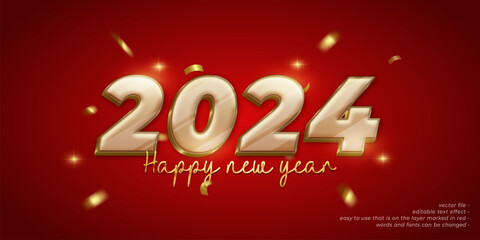 New year banner, holiday celebration with 2024 numbers on red background