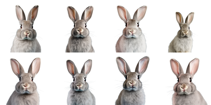 Png Set Studio photograph of a domestic gray rabbit with big ears on a light transparent background
