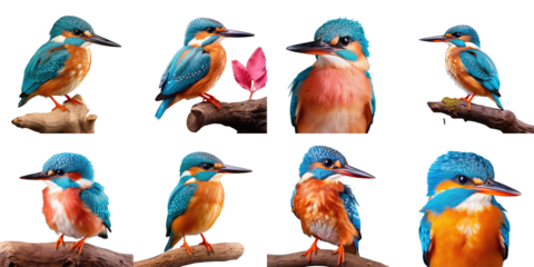 Png Set Beautiful little blue birds captivated animal transparent background