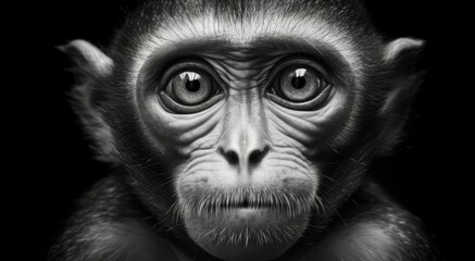 Monkey Portrait Stares Directly at Camera