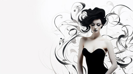 illustration, woman and smoke, in black colors with a white background 2