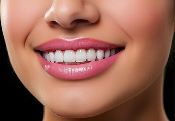 Fototapeta premium Close-up of a woman's face showing newly placed dental veneers.