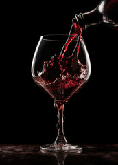 Red Wine Pouring in Glass with High Contrast Over Style