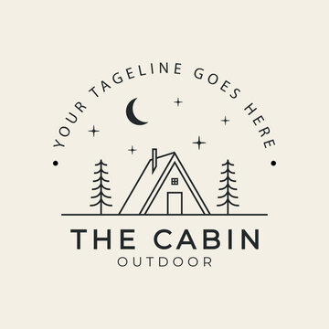 cabin line art logo design vector.
