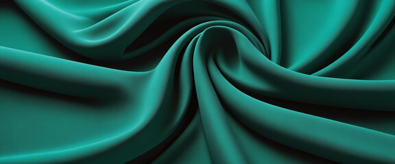 Fototapeta premium Abstract background of green crumpled fabric. Cloth with folds. Colorful illustration. Generative AI