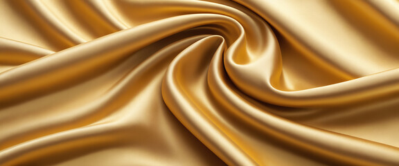 Abstract background of golden crumpled fabric. Cloth with folds. Colorful illustration. Generative AI