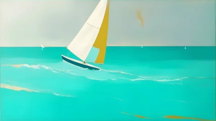 Zelfklevend Fotobehang ヨットクルーズ、海の絵｜Yacht cruise, sea painting. Generative AI © happy Wu 