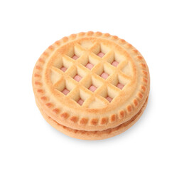 Tasty sandwich cookie with cream isolated on white