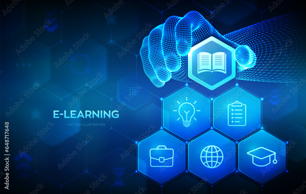 Poster e-learning. innovative online education concept. webinar, teaching, online training courses. skill d