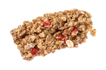 One piece of tasty granola bar isolated on white