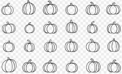 Vector illustration of a hand-drawn pumpkin in a brush-style, isolated on a transparent PNG background. Perfect for Halloween party backgrounds, poster templates, brochures, online ads.