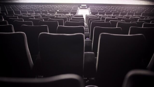 Empty seats in a movie theater - no people in the cinema during the movie performance - stock photography