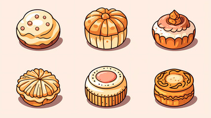 Hand drawn cartoon delicious dessert baked pastry illustration
