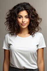 Obraz premium A young African American woman wearing a plain shirt with a simple background. Generative AI. 