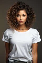 A young African American woman wearing a plain shirt with a simple background. Generative AI. 