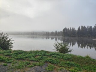 Morning mist on Tatla Lake, British Columbia