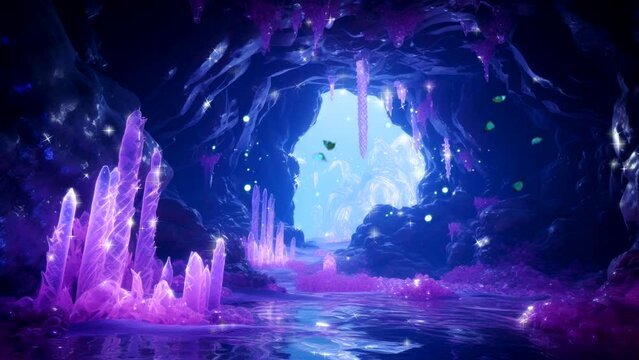 a cave with purple diamond