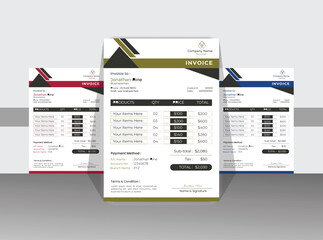 Modern and Professional Minimal Business Invoice Design Template in  vector format. With three colors versions.