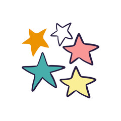 Obraz premium Vector doodle style hand drawing. colored stars of different shapes. isolated vector illustration