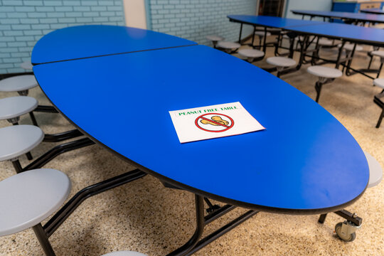 Close up of a peanut free, allergy, table at a school