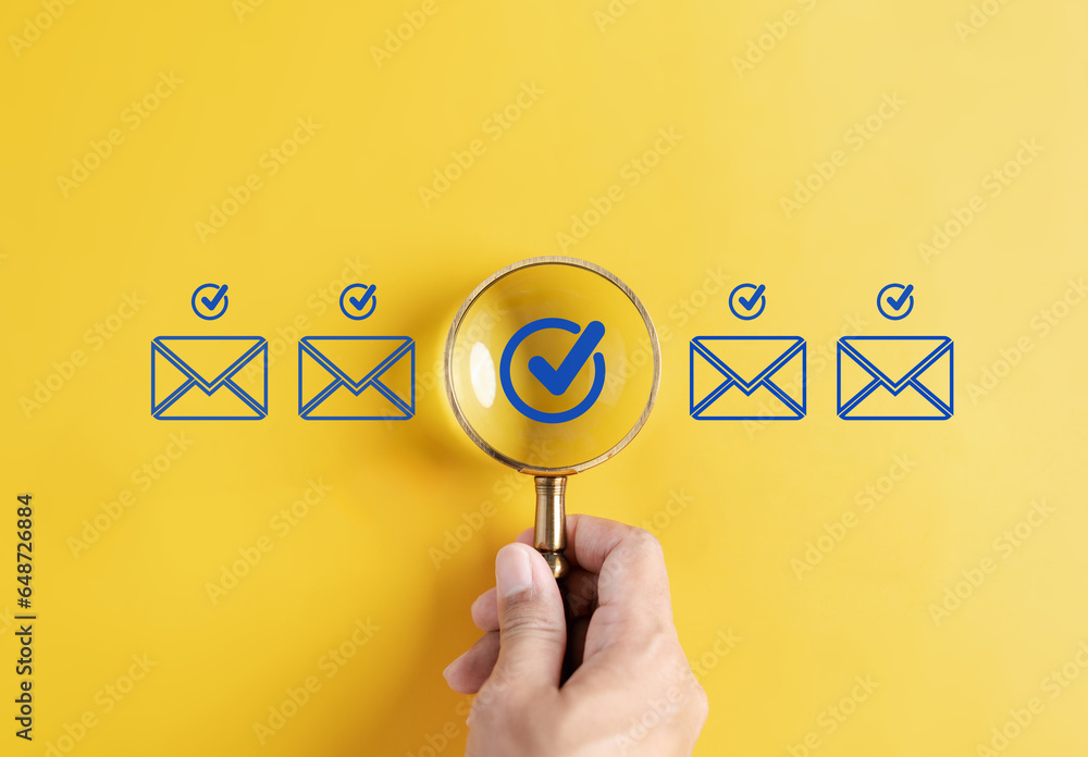 Aufkleber Email Checking and Protection Security from Spam. Security protection notification on internet letter security protect, junk and trash mail and compromised information.