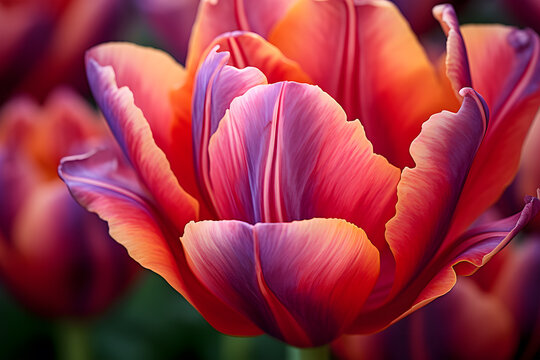  closeup of a beautiful multicolored flower of tulip, flower micro photography 