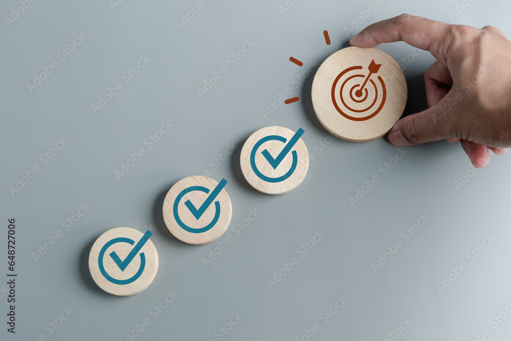Aufkleber Step to Quality Standard approved Assurance or QA and Quality Control or QC and improvement. Standardization. certification. Compliance to regulations service and standards...