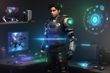 Fototapeta na wymiar Digital Maestro The Cyberpunk RPG Protagonist - Generative AI