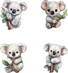 Set of cute koala watercolor illustrations for printing on baby clothes, sticker, postcards, baby showers, games and books, Safari jungle animals vector © Anasvectorpng