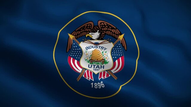 Utah flag waving animation, perfect loop, official colors, 4K video