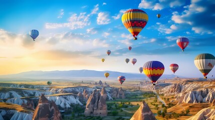 Balloon fligt in tourism park - Turkey Cappadocia - obrazy, fototapety, plakaty