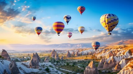 Balloon fligt in tourism park - Turkey Cappadocia - obrazy, fototapety, plakaty