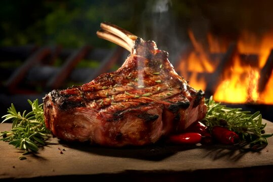 lamb chops on the grill video footage