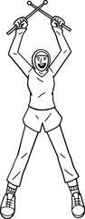 Outline illustration of a hijabi girl doing poundfit workout