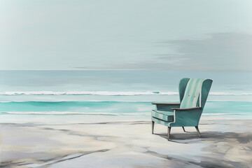 Fototapeta na wymiar Serene Solitude: A Beachfront View, chairs on the beach
