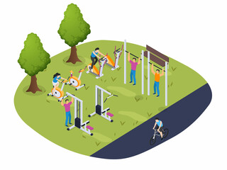 Outdoor gym 3D isometric vector concept