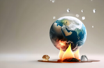 Burning Earth · Illustration of Global Warming with Earth Globe & Flame · Business Presentation Banner for Sustainability