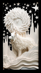 White Dog with Star River Sculpture 3D Illustration,Whimsical White Dog on a Starry Night
